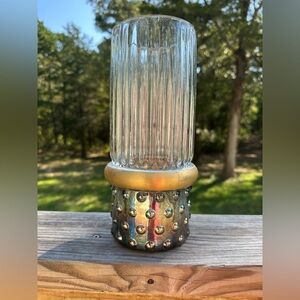 Elegant Gold and Clear/Iridescent Glass Vase